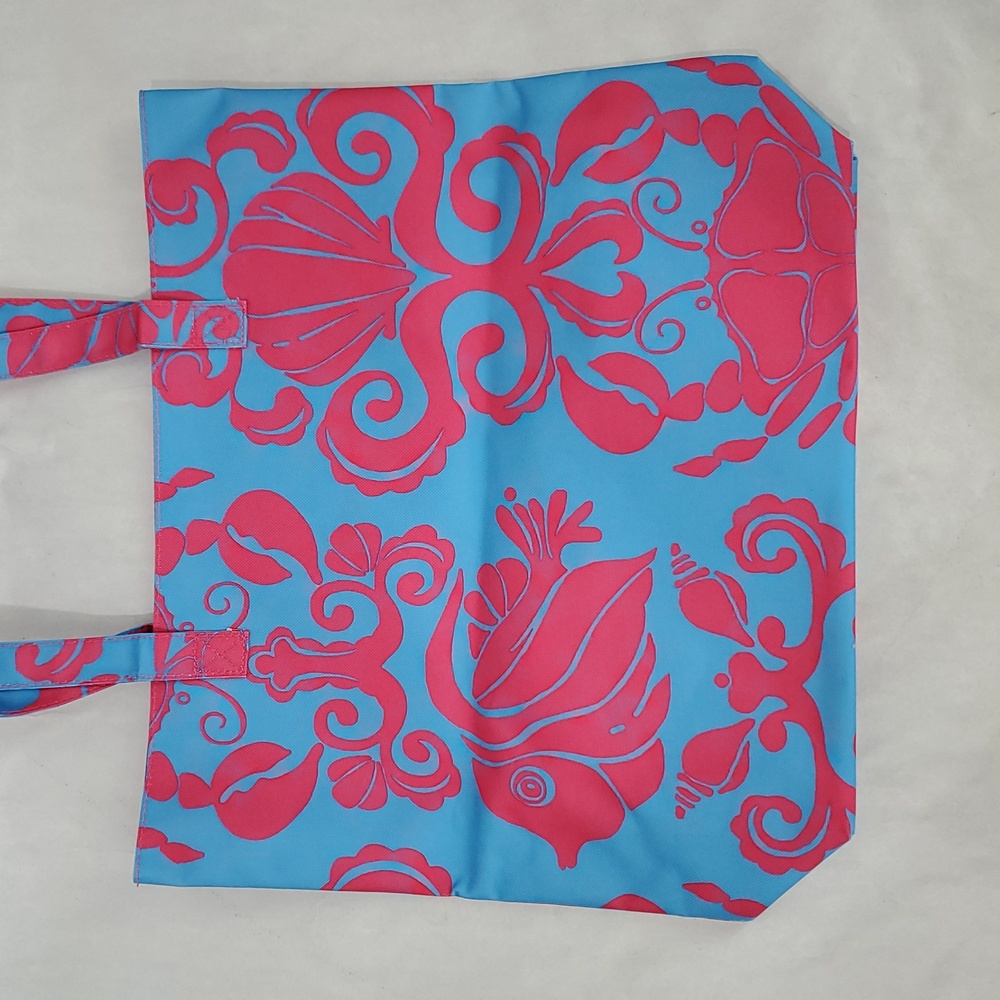 New Lilly Pulitzer Blue/Pink Tote Bag Shells Crab Beach Reusable Shopping - Picture 8 of 8